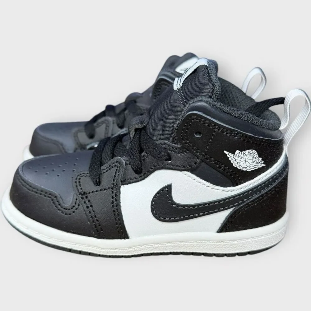 Nike Air Jordan 1 Mid Shoes Toddler TD size 7C Black White Noir DQ8425-010 NIB